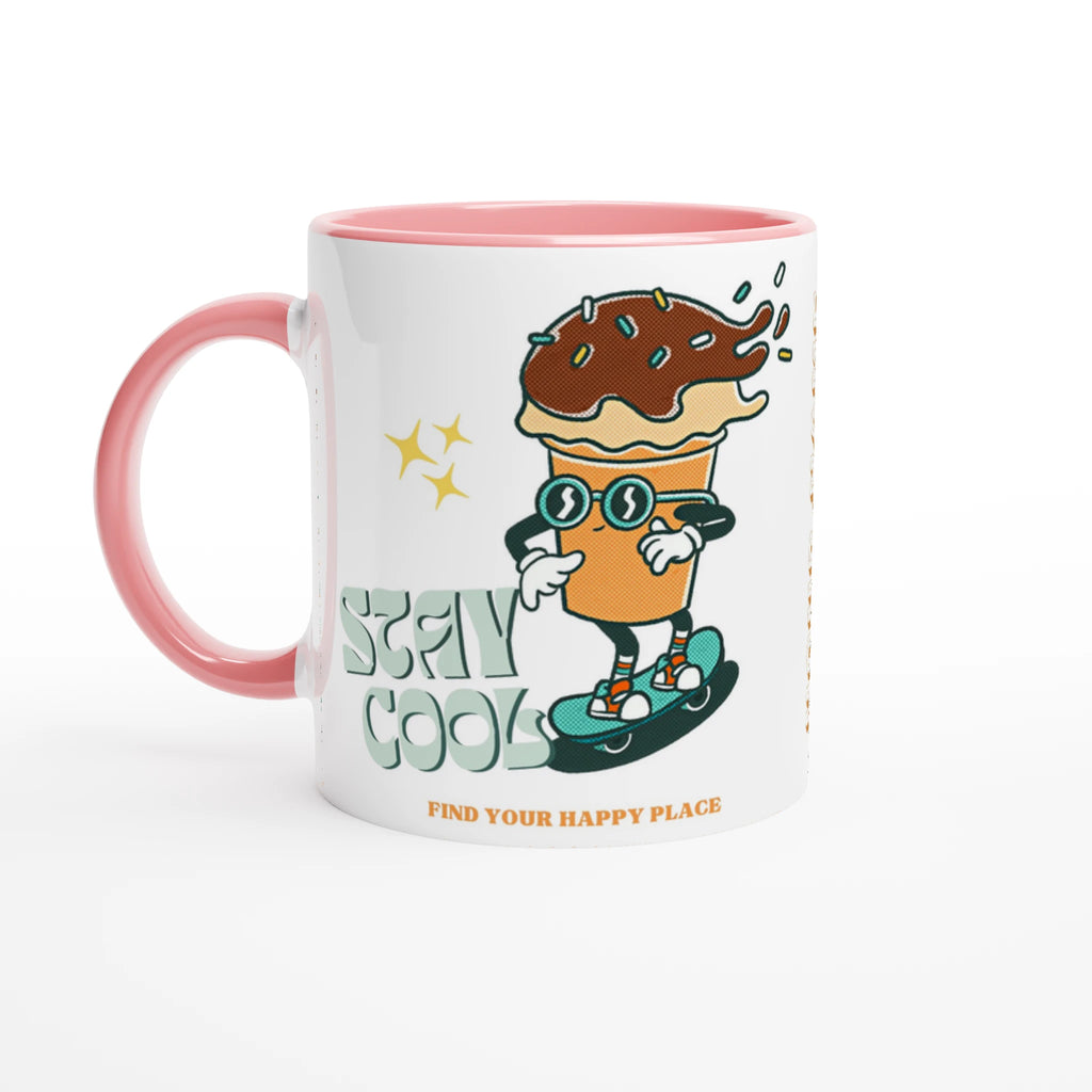 Personalise - Stay Cool, Ice Cream - White 11oz Ceramic Mug Ceramic Pink Personalised Mug customise Globally Fulfilled personalise Retro