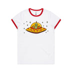 Alien Pizza - Women's Ringer Tee White Red Womens Ringer T-shirt Food Printed In Australia Sci Fi