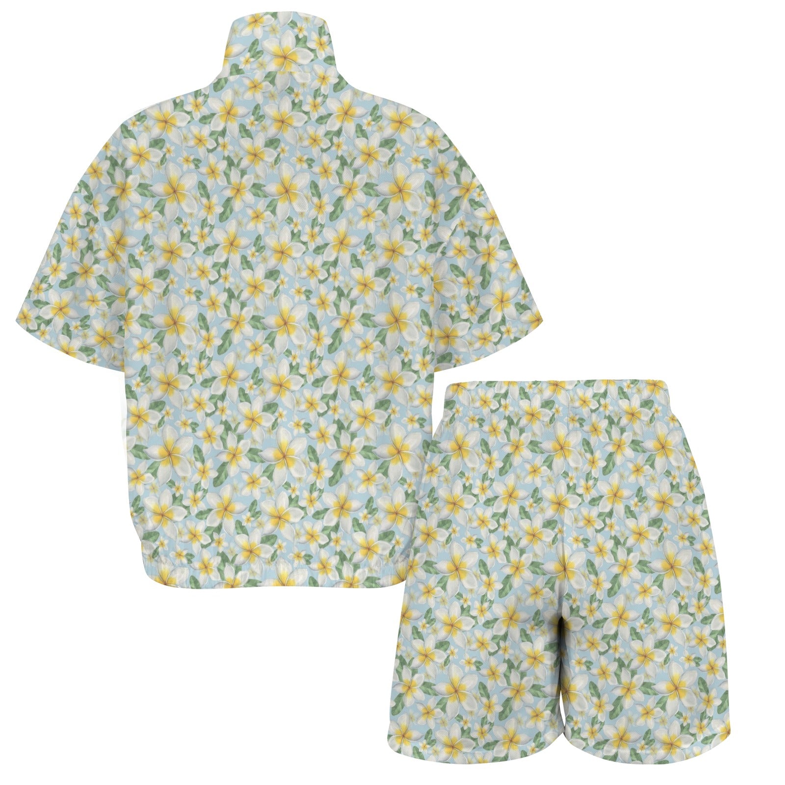 Delicate Frangipani Women's Windbreaker Short Set Women's Windbreaker Short Set Plants Printed Offshore