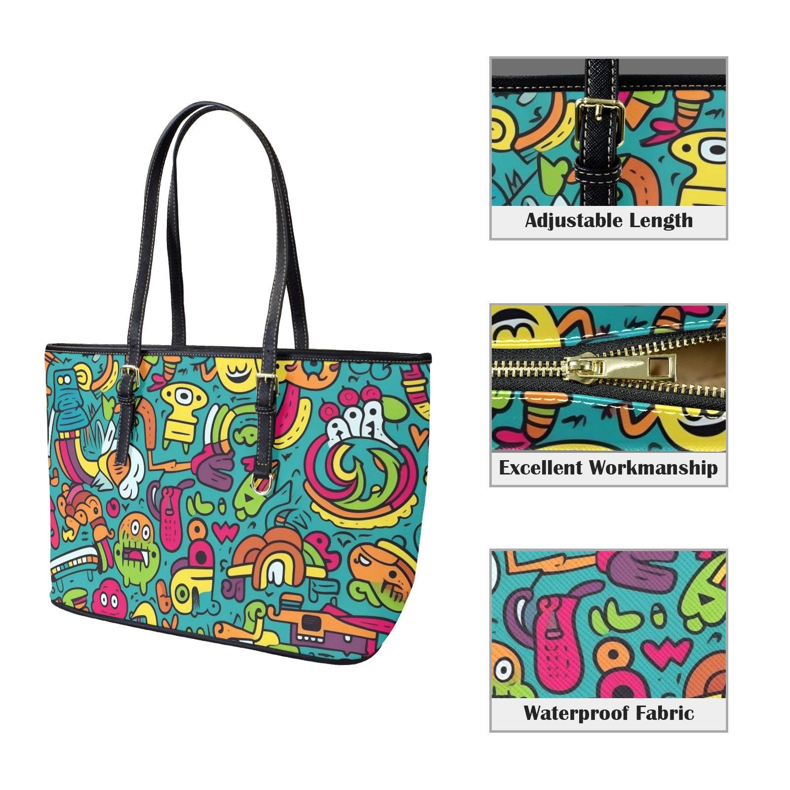 Crazy Characters - Leather Tote Bag-Large