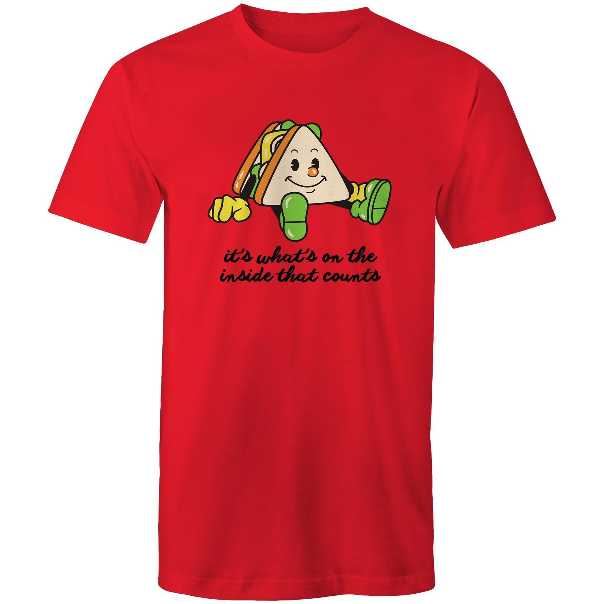 Sandwich, It's What's On The Inside That Counts - Mens T-Shirt Red Mens T-shirt Food Printed In Australia