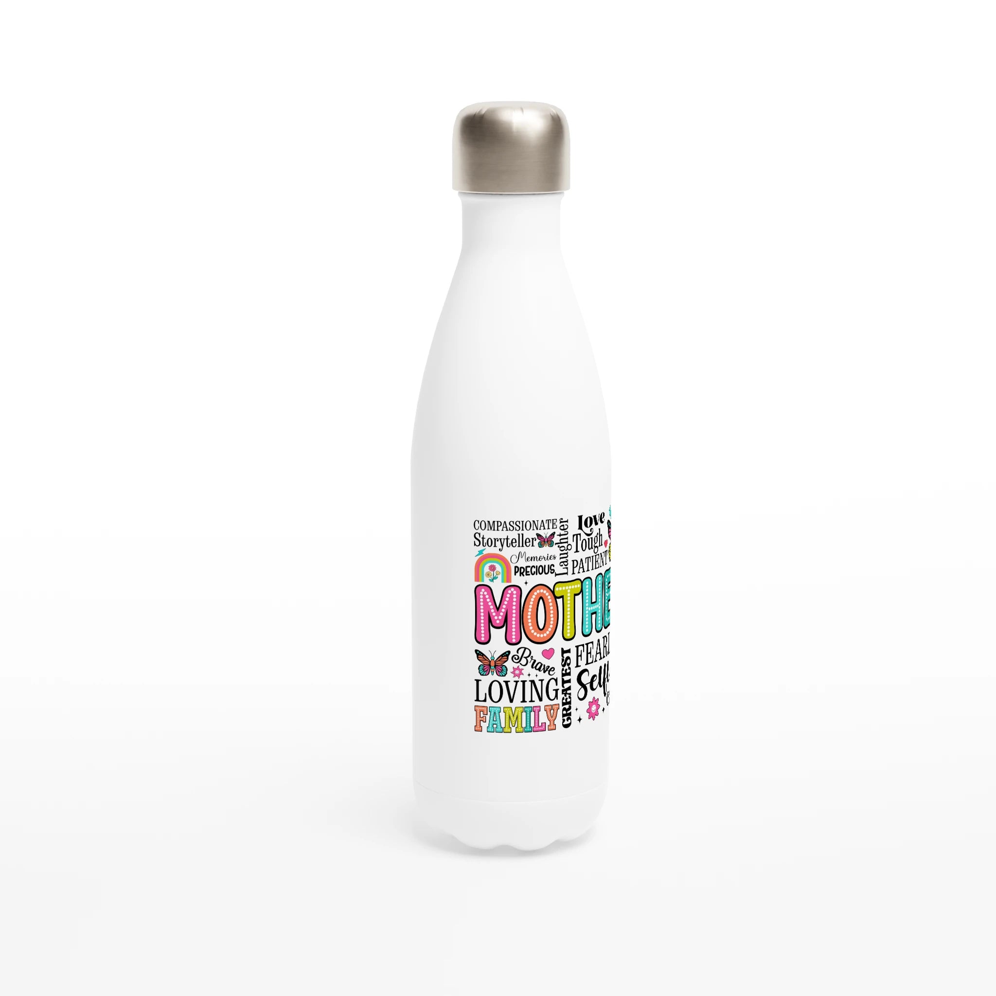 Mother Word Cloud - White 17oz Stainless Steel Water Bottle White Water Bottle Globally Fulfilled Mum