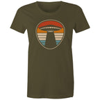 UFO, Retro Stripes - Womens T-shirt Army Womens T-shirt Printed In Australia