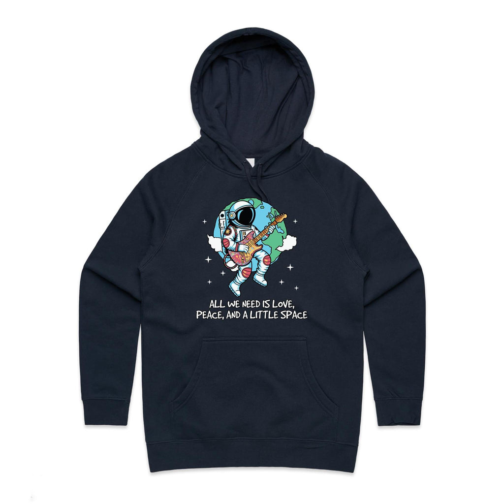 All We Need Is Love, And A Little Space, Astronaut - Womens Hoodie Navy Womens Hoodie Love Music Printed In Australia Space