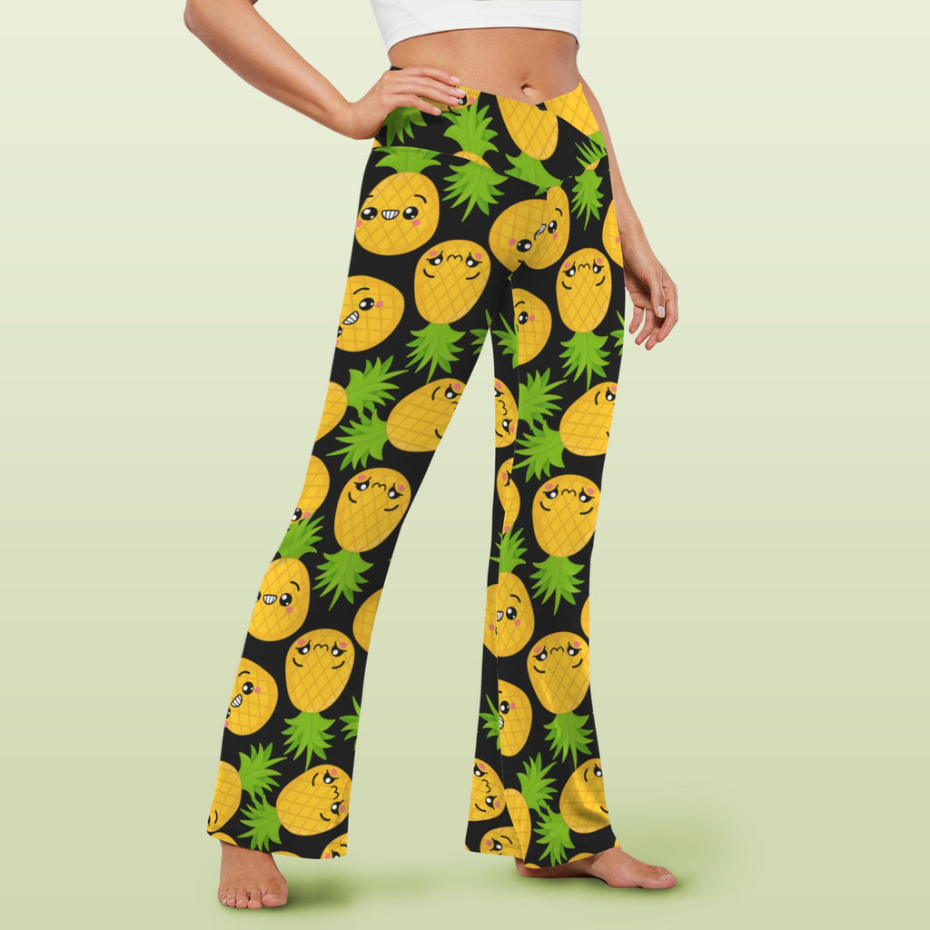 Cool Pineapples High Waist Crossover Tummy Control Flare Leggings High Waist Flare Leggings Food Printed Offshore