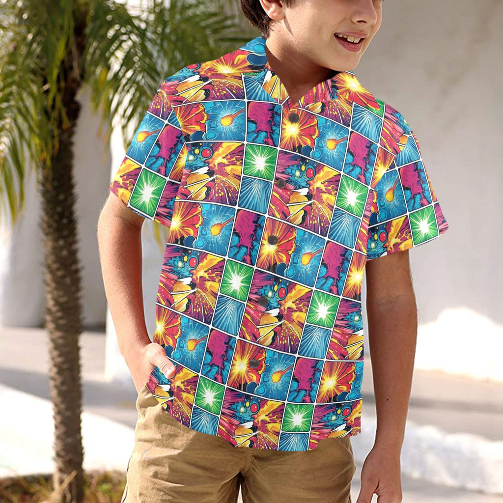 Comic Book Squares Junior Kids Hawaiian Shirt