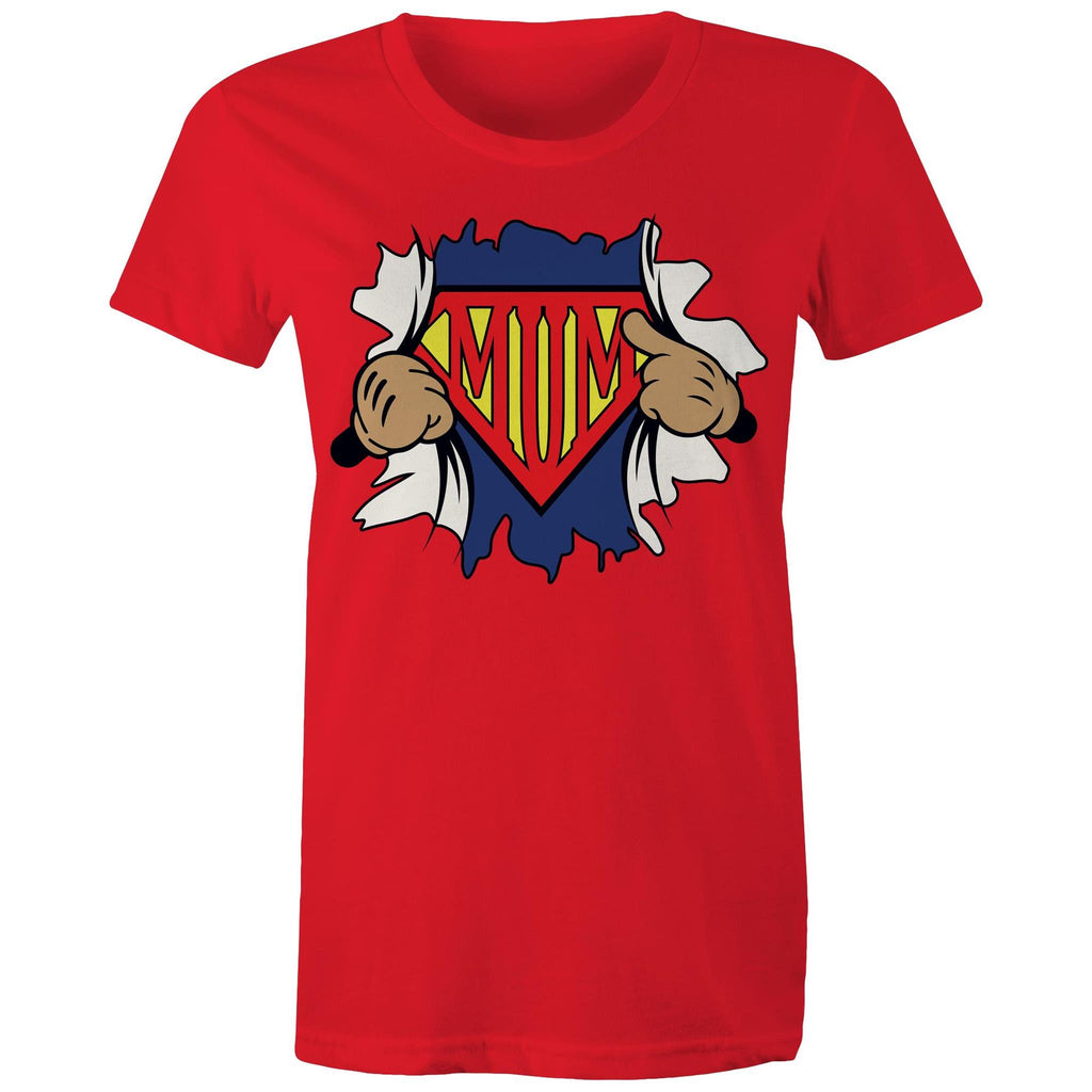Super Mum - Womens T-shirt Red Womens T-shirt comic Mum Printed In Australia