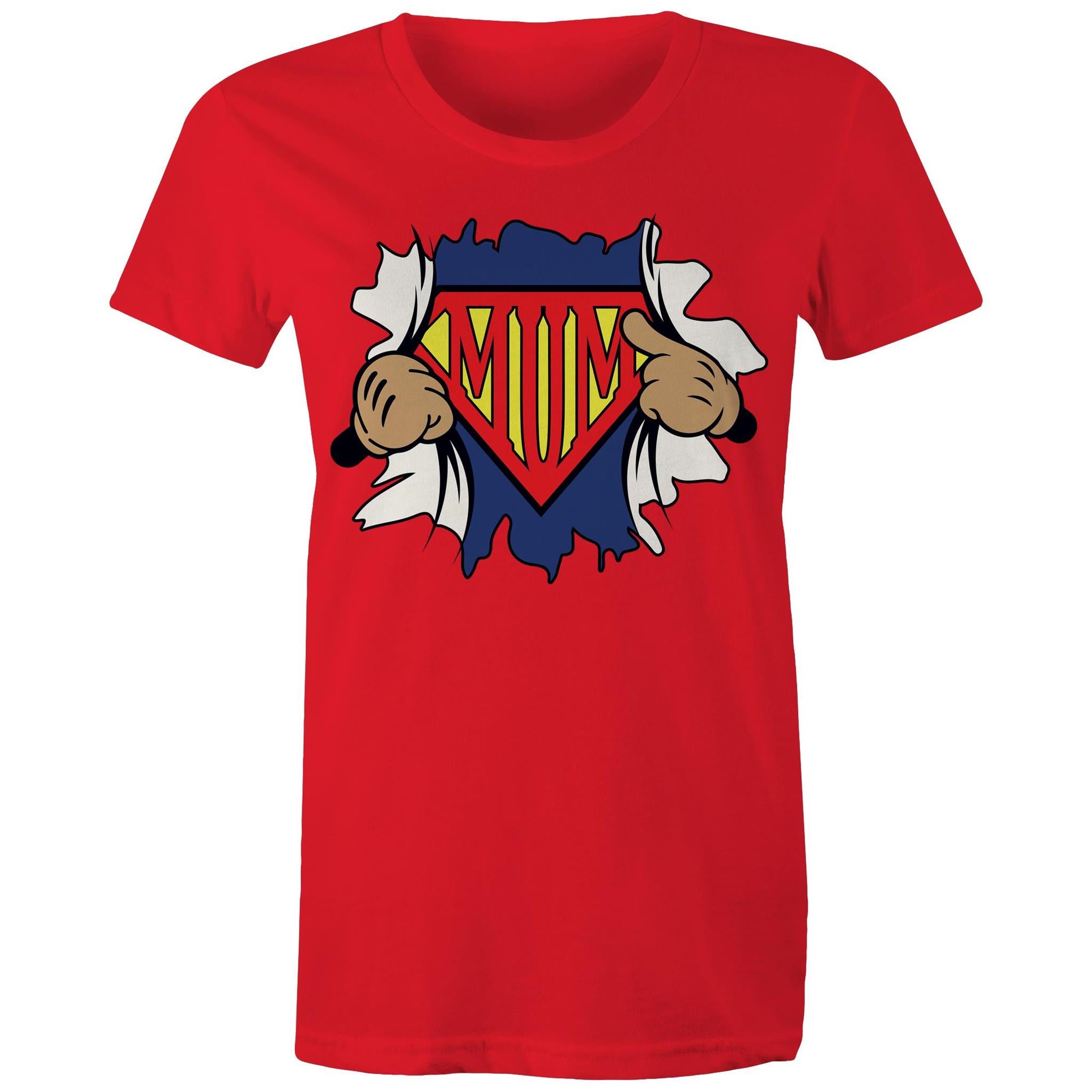 Super Mum - Womens T-shirt Red Womens T-shirt comic Mum Printed In Australia