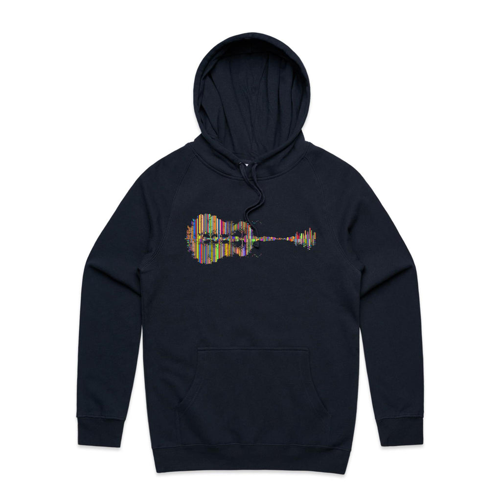 Guitar Reflection In Colour - Mens Hoodie Navy Mens Hoodie Music Printed In Australia