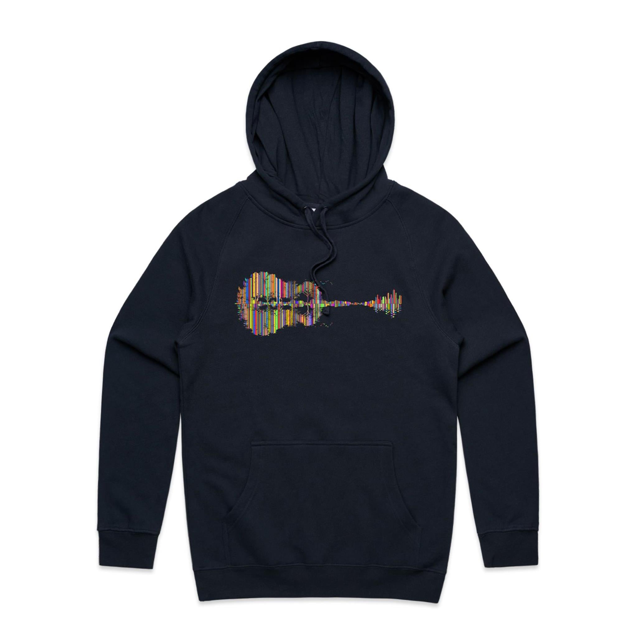 Guitar Reflection In Colour - Mens Hoodie Navy Mens Hoodie Music Printed In Australia