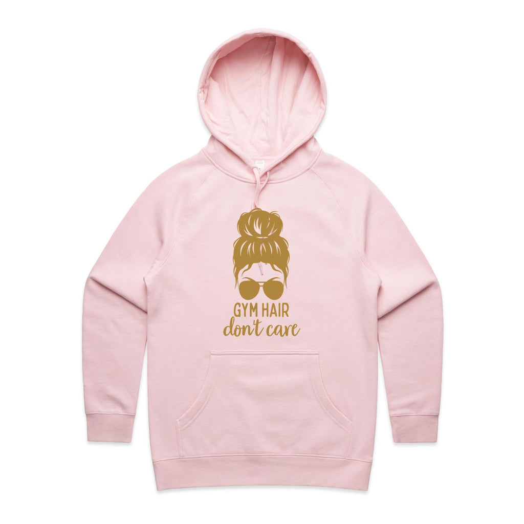 Gym Hair, Don't Care - Womens Hoodie Pink Womens Hoodie Fitness Printed In Australia