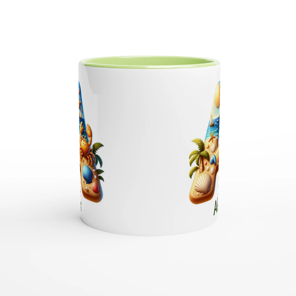 Personalised - Summer Beach Initials - White 11oz Ceramic Mug with Colour Inside Personalised 11oz Mug Customise Globally Fulfilled Personalise