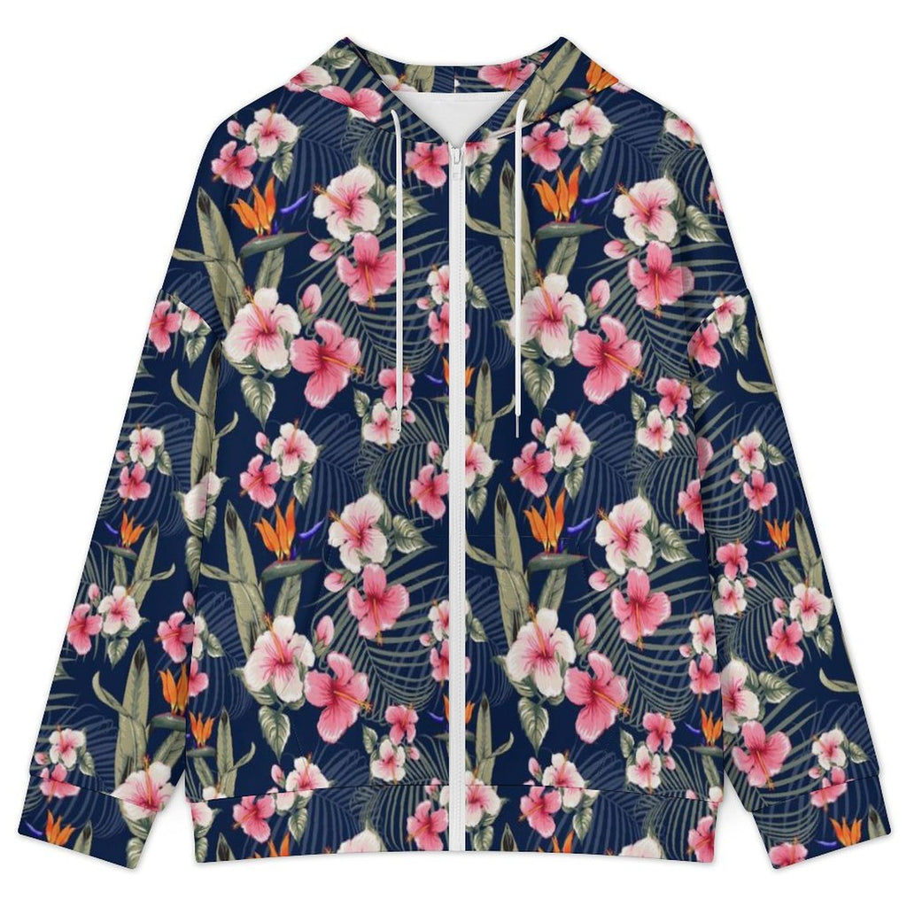 Dark Hawaiian Floral Women's Full-Zip Hoodie