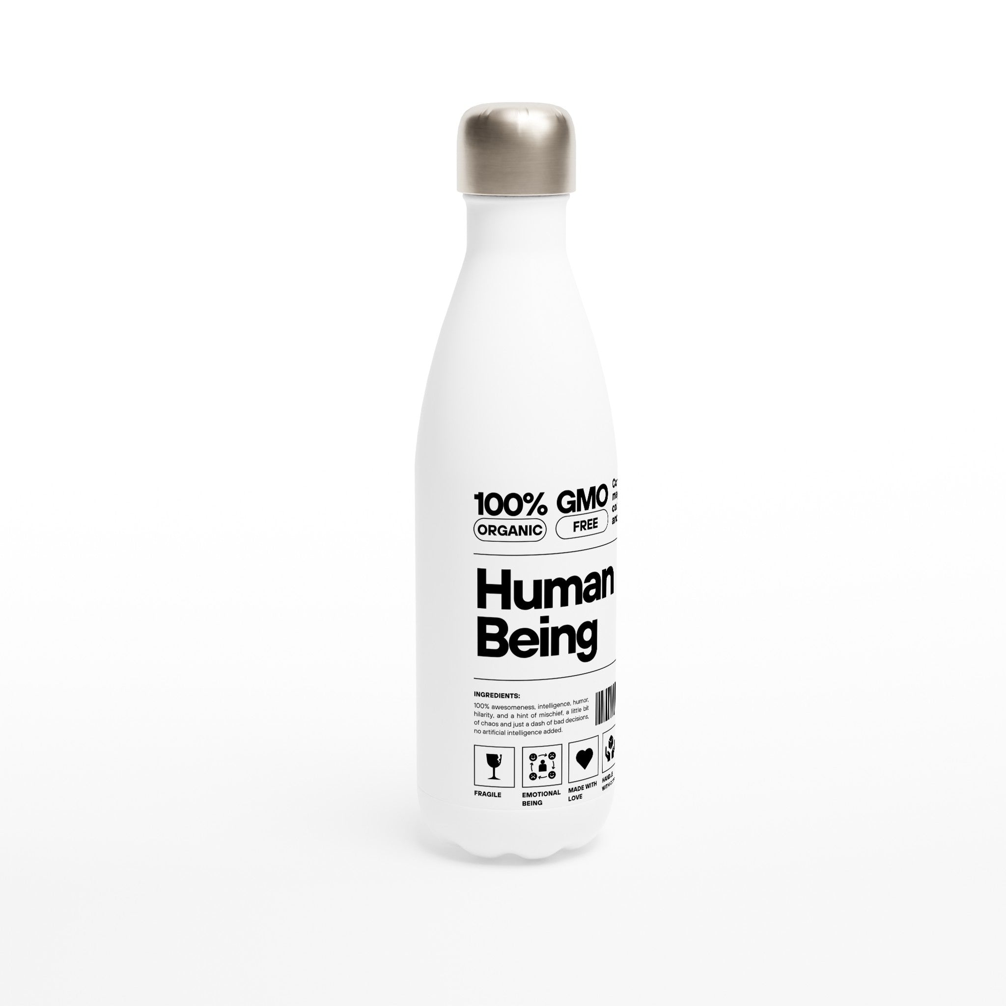 Human Being Definition - White 17oz Stainless Steel Water Bottle White Water Bottle Funny Globally Fulfilled