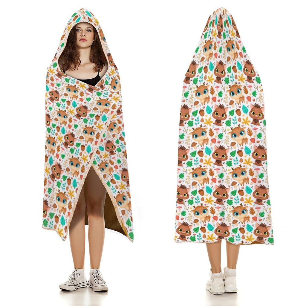 Woodland Baby Animals Kids Hooded Blanket 100cm x 130cm Kids Hooded Blanket animal Printed Offshore