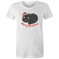 Merry Christmas Cat - Womens T-shirt White Womens Christmas T-shirt Christmas Printed In Australia