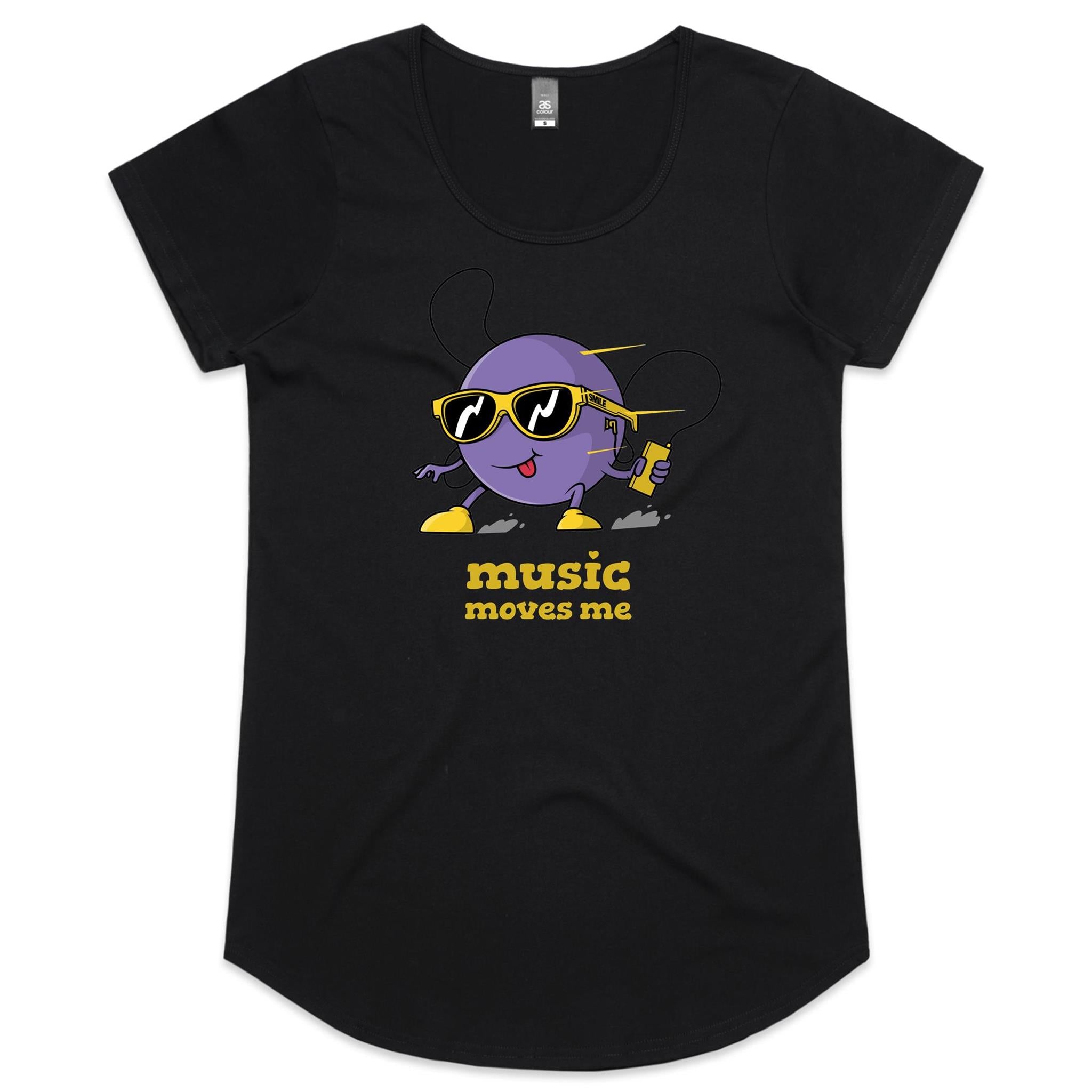 Music Moves Me - Womens Scoop Neck T-Shirt Black Womens Scoop Neck T-shirt Music Printed In Australia
