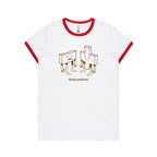 Think Positive, Maths - Women's Ringer Tee White Red Womens Ringer T-shirt Maths Positivity Printed In Australia