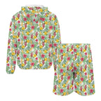 Tropical Flowers On White Men's Lightweight Sun Hoodie & Shorts Set Men's Lightweight Sun Hoodie & Shorts Plants Printed Offshore