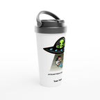 Personalised - Guitarist Alien Abduction - White 15oz Stainless Steel Travel Mug Personalised Travel Mug funny Globally Fulfilled Music Sci Fi