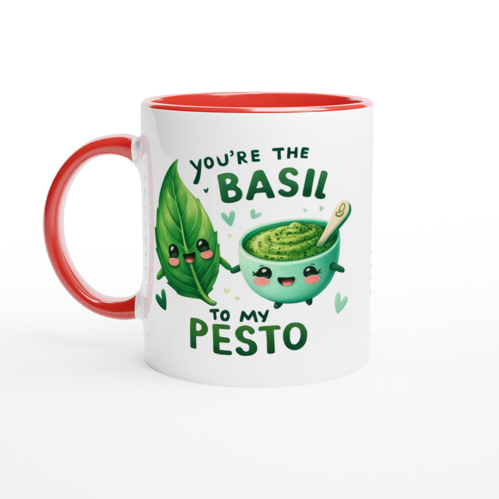 You're The Basil To My Pesto, Valentine - White 11oz Ceramic Mug with Colour Inside Ceramic Red Colour 11oz Mug Food Globally Fulfilled Love