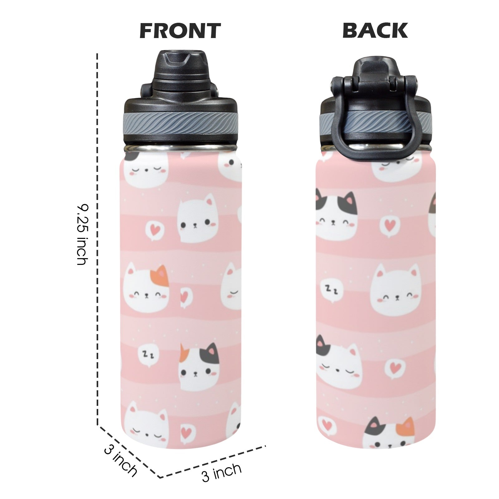 Pink Cats - Insulated Water Bottle with Dual-Use Lid (18oz) Insulated Water Bottle with Dual-Use Lid (18oz) animal Printed Offshore