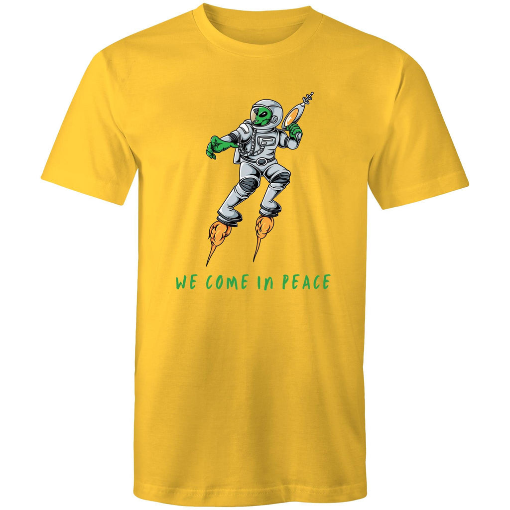 We Come In Peace, Alien - Mens T-Shirt Yellow Mens T-shirt Printed In Australia Sci Fi
