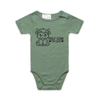 Holy Cow I'm Cute, Highland Cow AS Colour Baby Bodysuit Sage Baby Bodysuit Printed In Australia