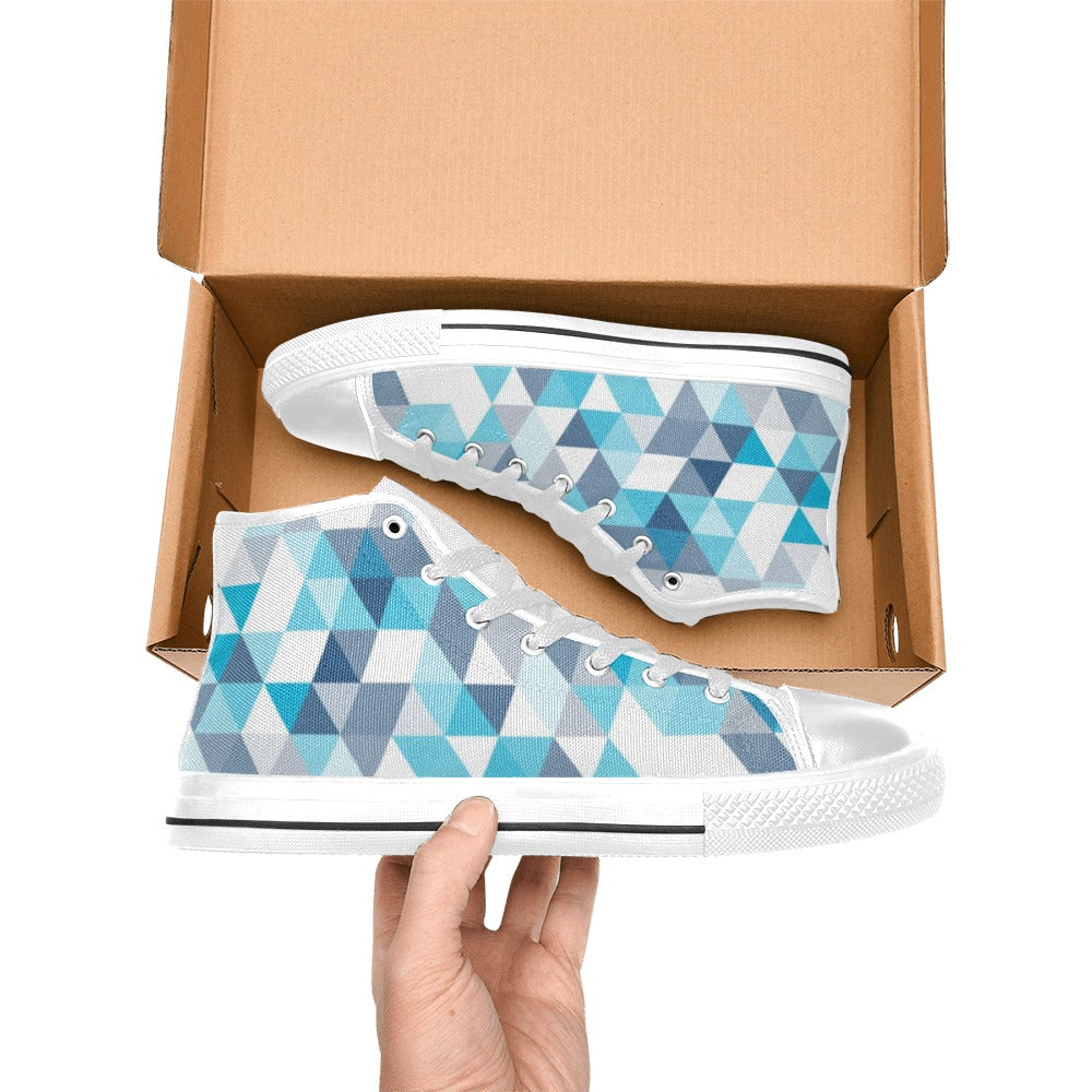 Blue Triangles - Women's High Top Canvas Shoes