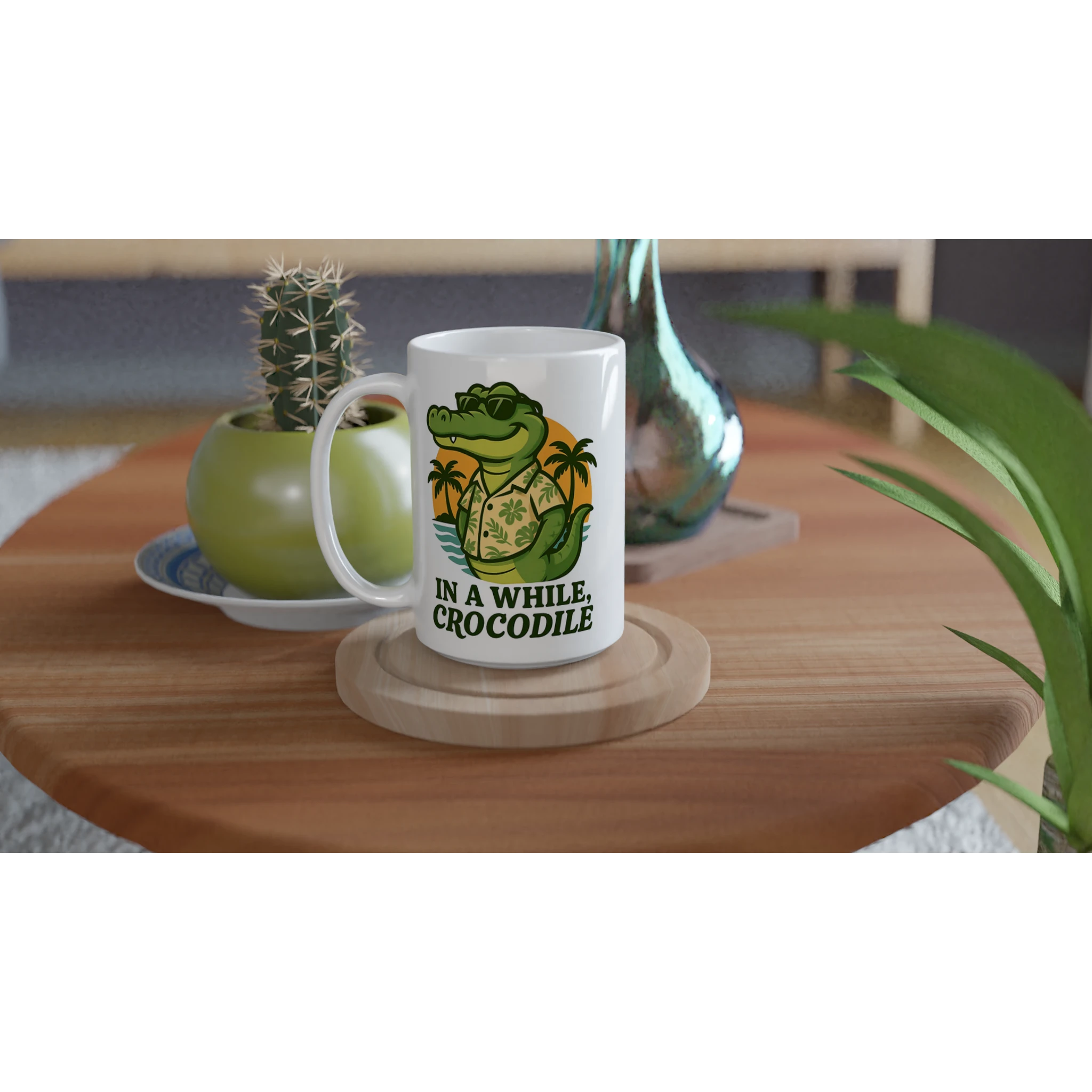 Personalised In A While, Crocodile White 15oz Ceramic Mug Personalised 15oz Mug animal Globally Fulfilled