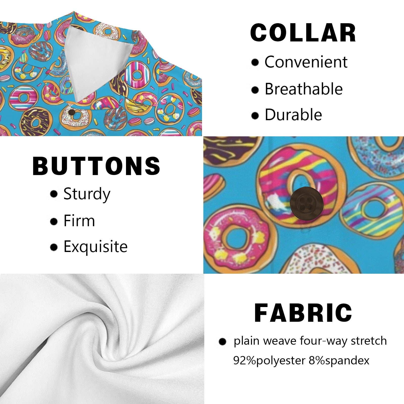Doughnuts On Blue - Men's Short Sleeve Hawaiian Shirt Men's Hawaiian Shirt (New) Food Printed Offshore