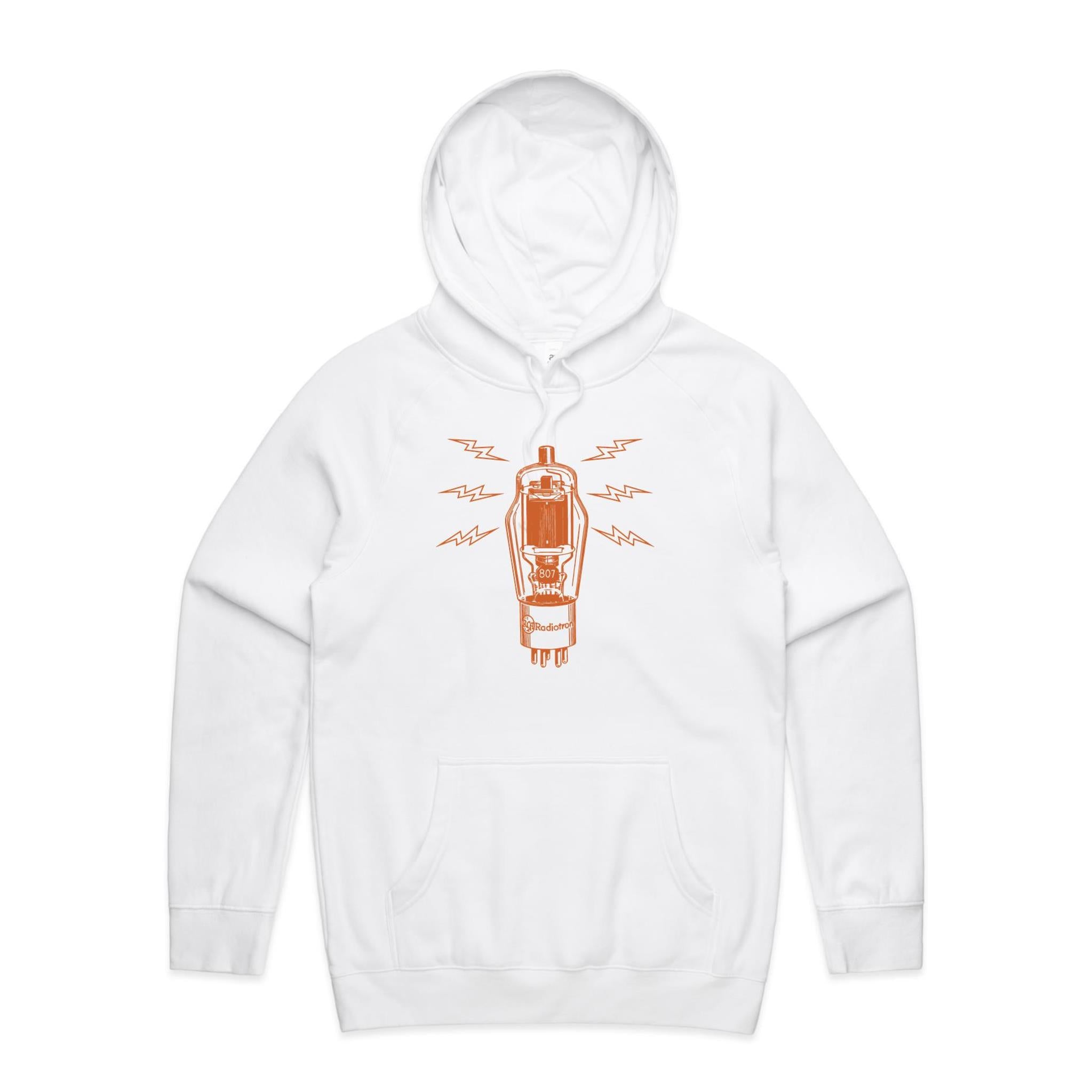 Vintage Guitar Vacuum Tube, Amp - Mens Hoodie White Mens Hoodie Music Printed In Australia