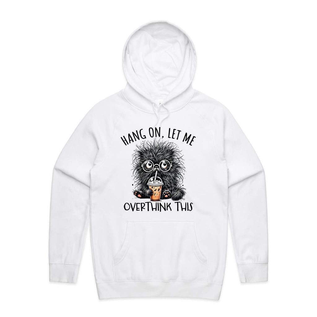 Frazzled Cat, Hang On Let Me Overthink This Men's AS Colour Hoodie White Mens Hoodie animal Printed In Australia