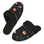 Space Men's Fur Trim Thick-Sole Indoor Slippers 2XL Men's Fur Trimmed Slippers Printed Offshore Space