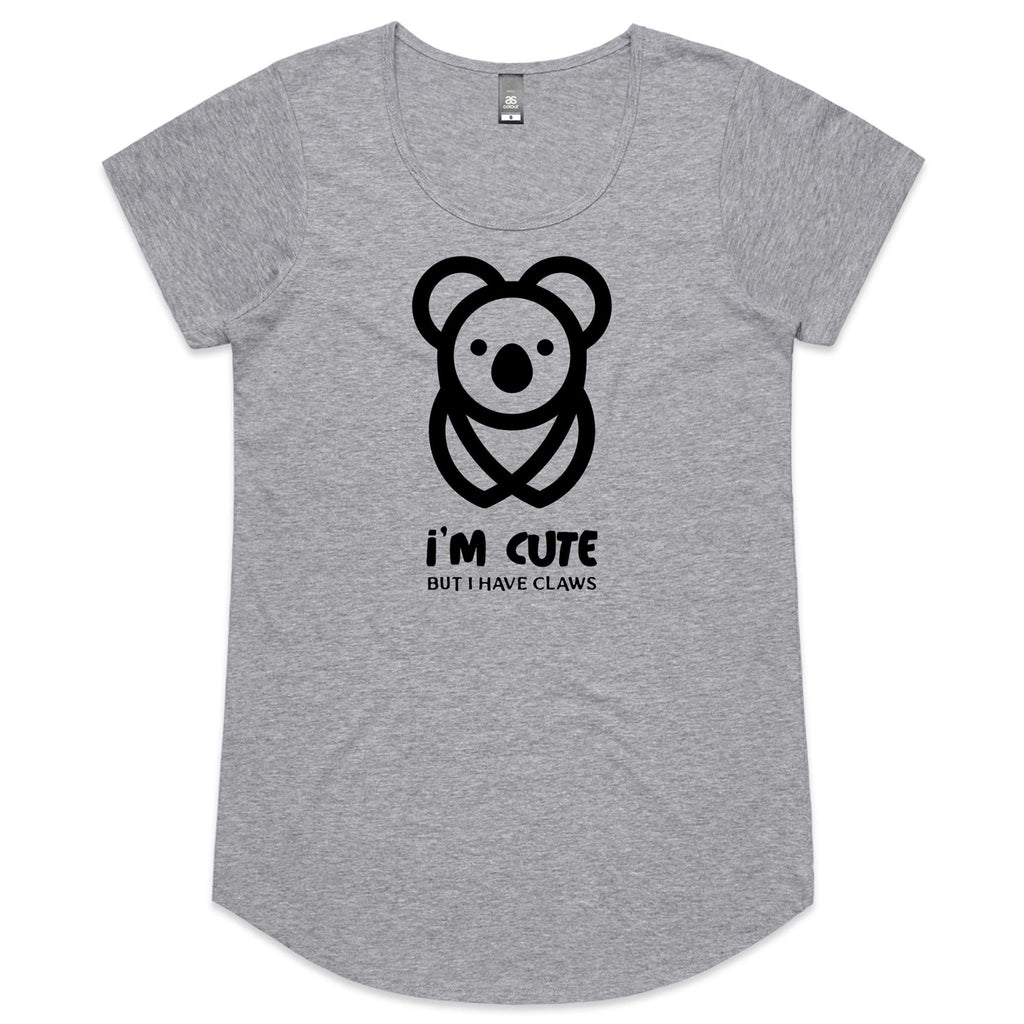 Koala, I'm Cute But I Have Claws- Womens Scoop Neck T-Shirt Grey Marle Womens Scoop Neck T-shirt animal Printed In Australia