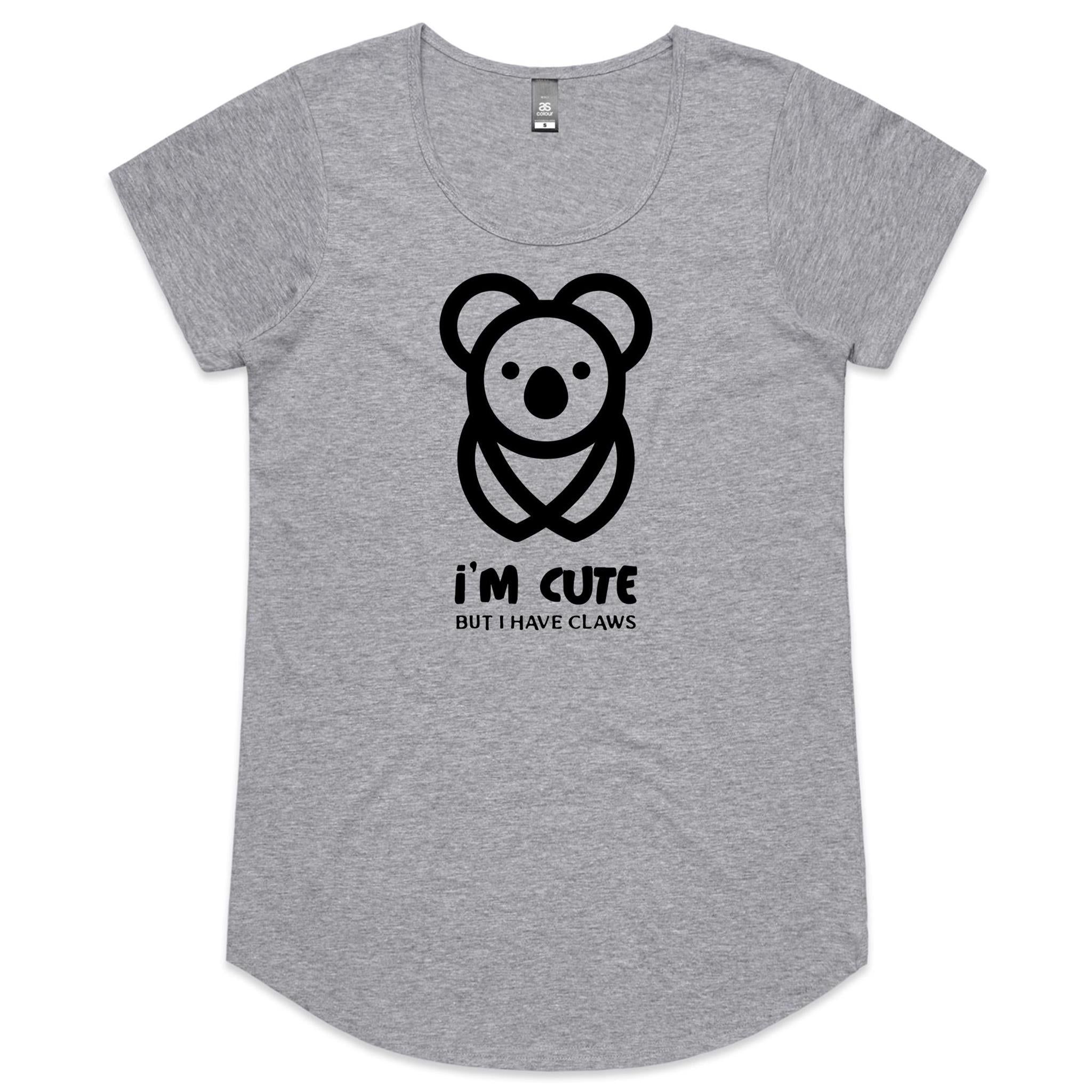 Koala, I'm Cute But I Have Claws- Womens Scoop Neck T-Shirt Grey Marle Womens Scoop Neck T-shirt animal Printed In Australia