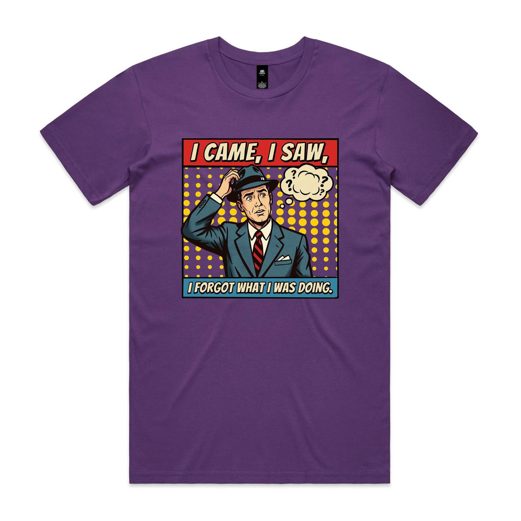 I Came, I Saw, I Forgot What I Was Doing, Retro Gentleman Men's AS Colour T-shirt Purple Mens T-shirt comic Dad Printed In Australia