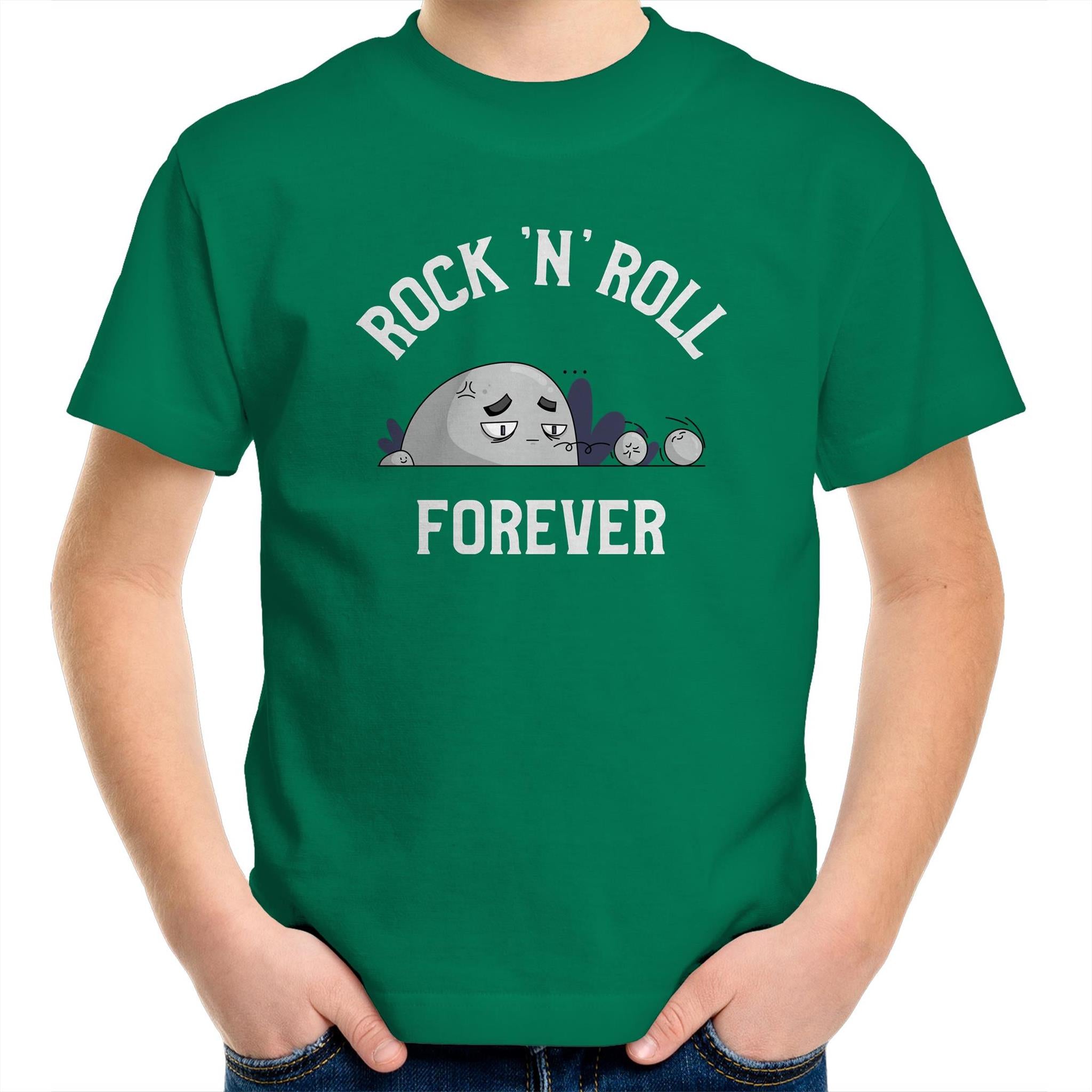 Rock And Roll Forever - Kids Youth T-Shirt Kelly Green Kids Youth T-shirt Music Printed In Australia