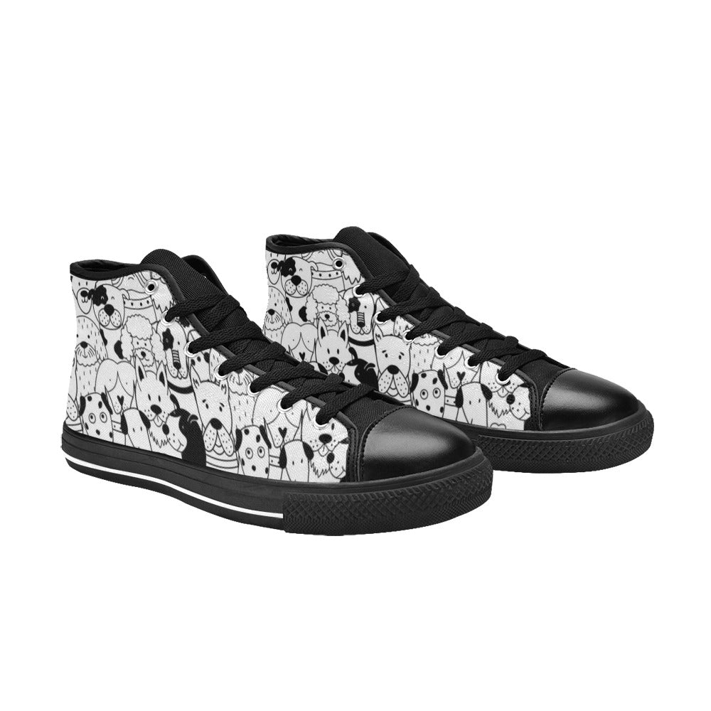 Black And White Dogs - Kids High Top Canvas Shoes