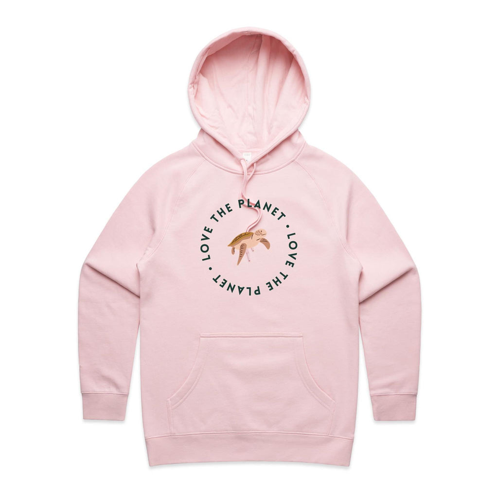 Love The Planet, Turtle - Womens Hoodie Pink Womens Hoodie animal Environment Printed In Australia