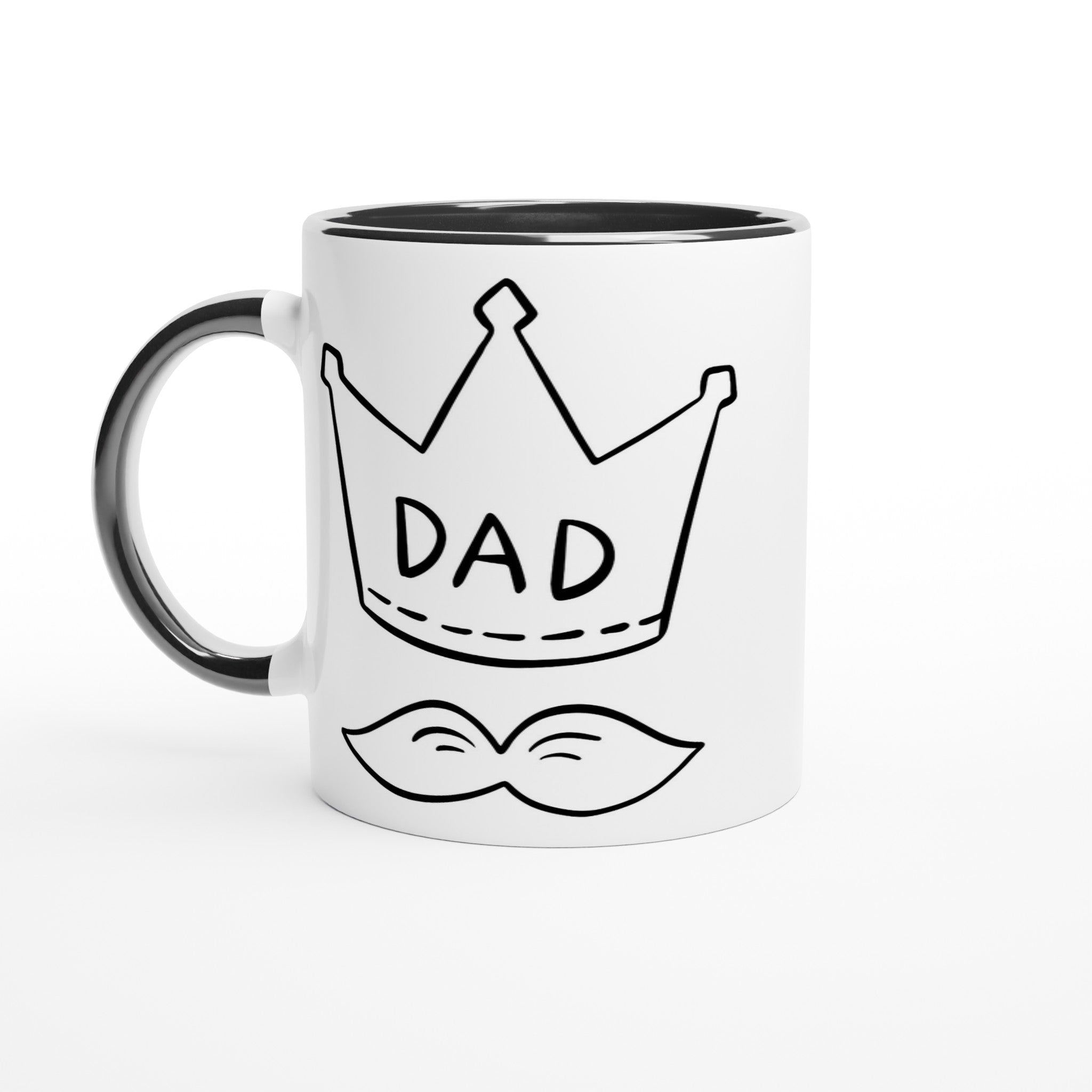 Dad Crown And Moustache - White 11oz Ceramic Mug with Colour Inside Ceramic Black Colour 11oz Mug Dad Globally Fulfilled