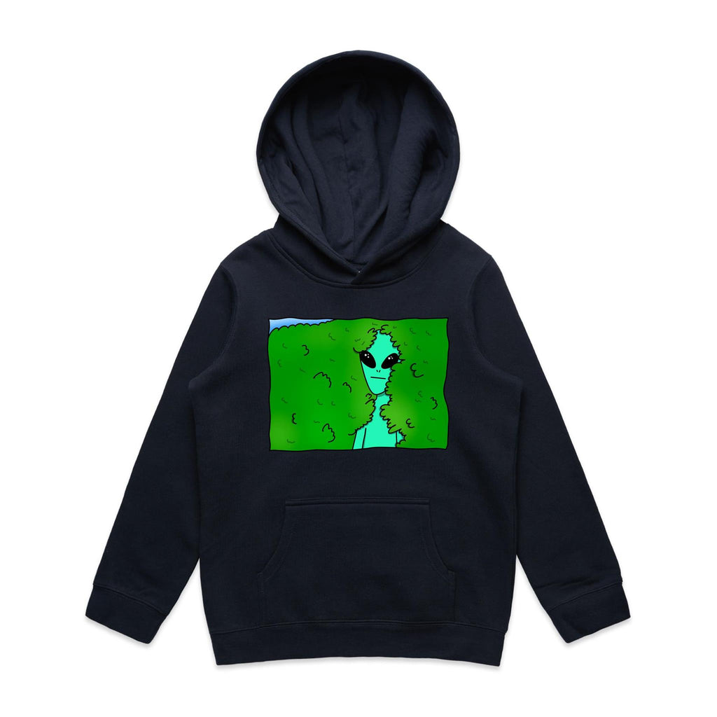 Alien Backing Into Hedge Meme - Kids Hoodie Navy Kids Hoodie Printed In Australia