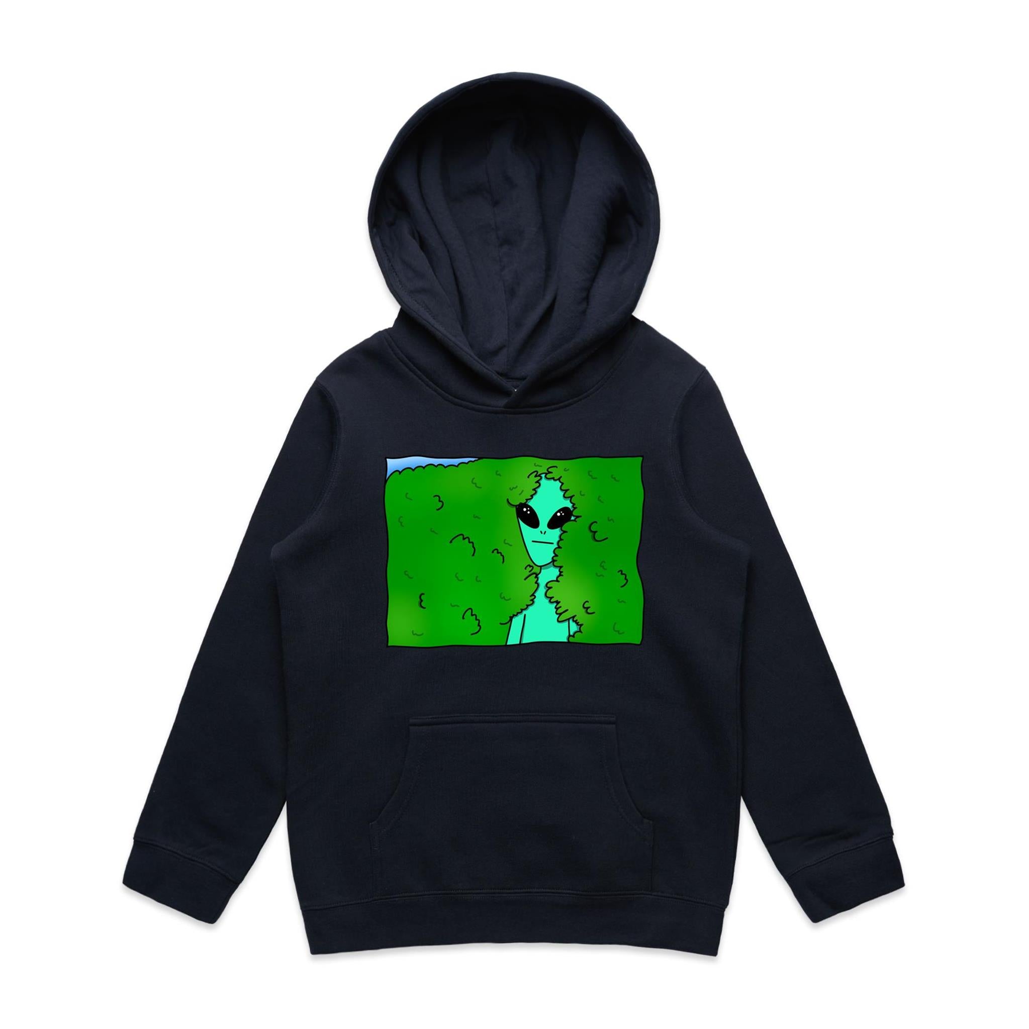 Alien Backing Into Hedge Meme - Kids Hoodie Navy Kids Hoodie Printed In Australia