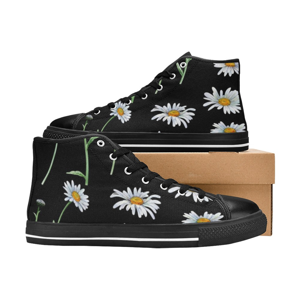 Daisy On Black - Women's High Top Canvas Shoes
