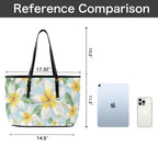 Delicate Frangipani PU Leather Tote Bag Large Leather Tote Bag-Large Plants Printed Offshore