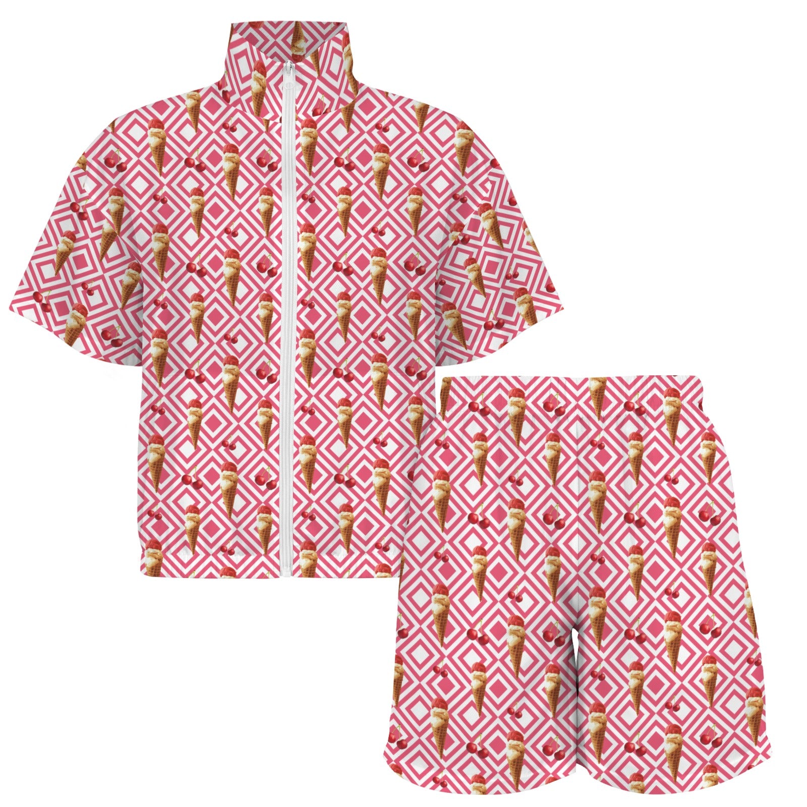 Cherry Ice-cream Women's Windbreaker Short Set Women's Windbreaker Short Set Food Printed Offshore