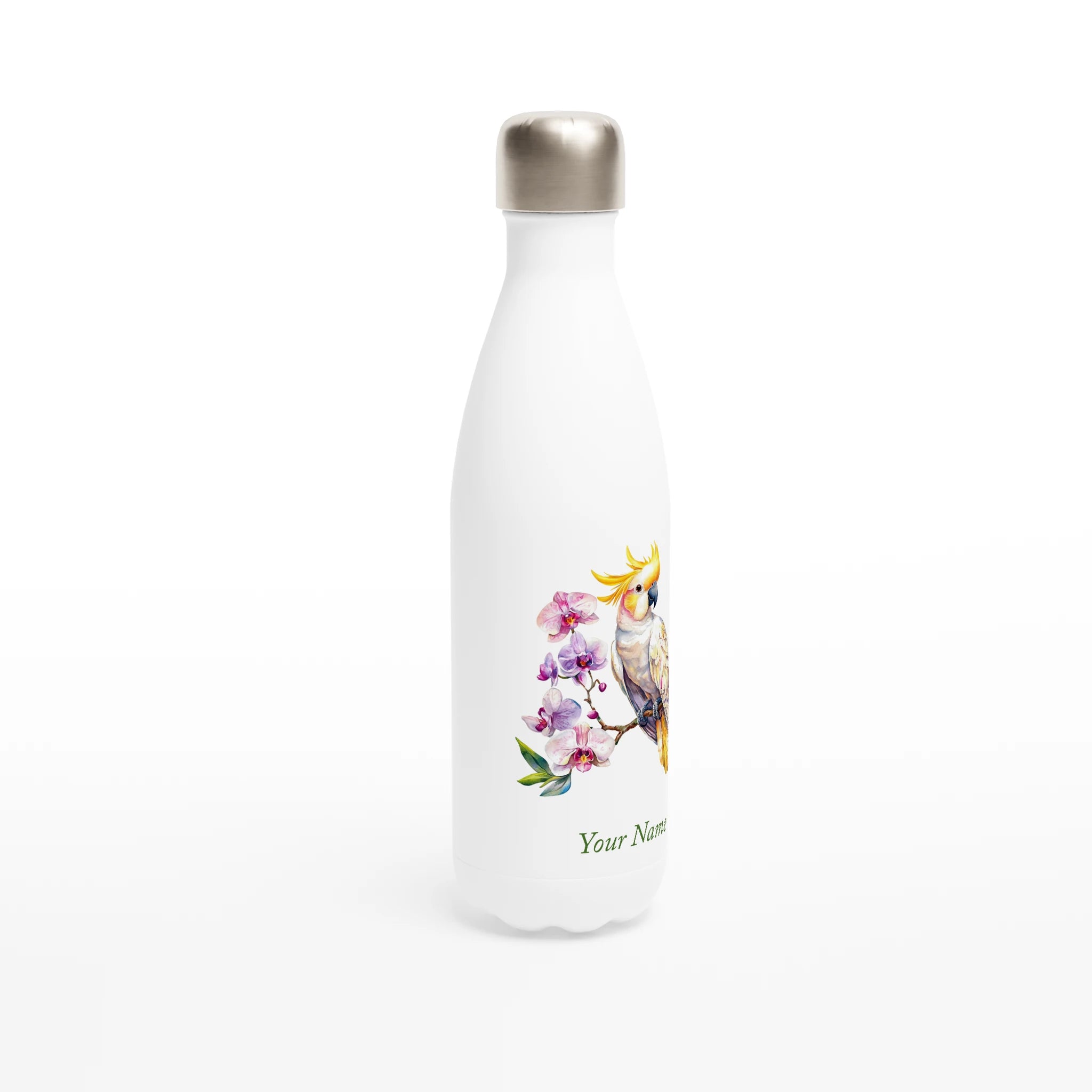 Personalise - Cockatoo, Australian Birds - White 17oz Stainless Steel Water Bottle White Water Bottle animal Globally Fulfilled