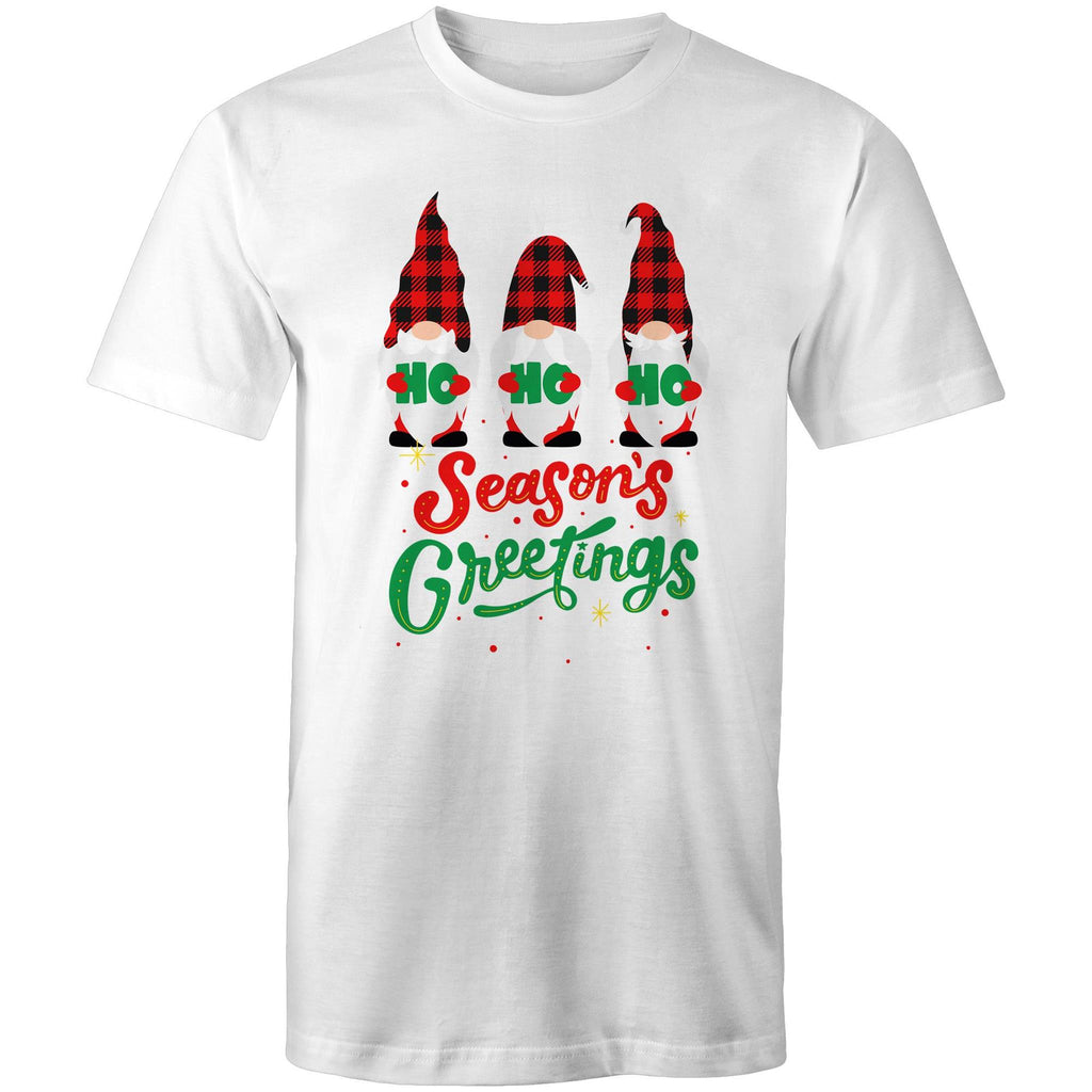 Christmas Gnomes Seasons Greetings - Mens T-Shirt White Mens Christmas T-shirt Christmas Printed In Australia