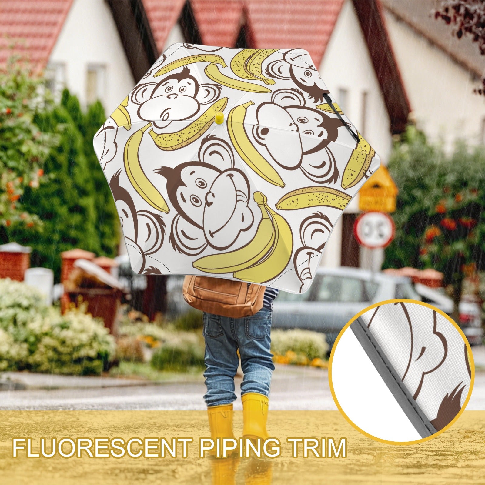 Monkeys And Bananas Kids Safe Round Corner Umbrella Kids Safe Round Corner Umbrella animal Printed Offshore