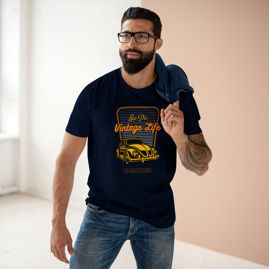 Live The Vintage Life - Men's Staple Tee Navy Mens Premium T-Shirt Printed in AU and US Retro